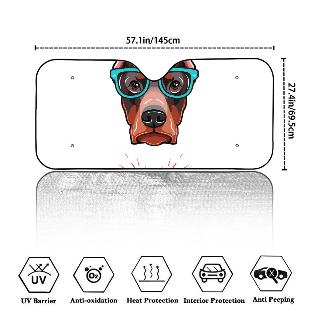 Dobermann With Glasses Print Car Windshield Sun Shade