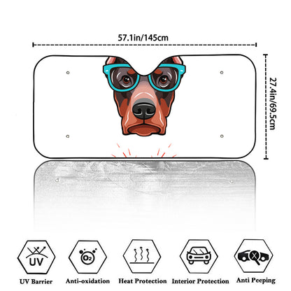 Dobermann With Glasses Print Car Windshield Sun Shade