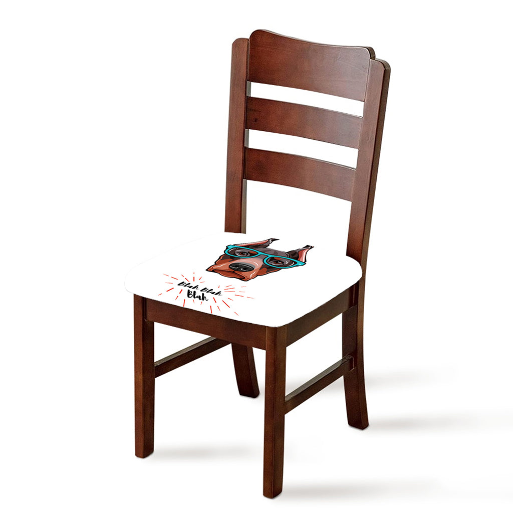 Dobermann With Glasses Print Chair Cushion Cover