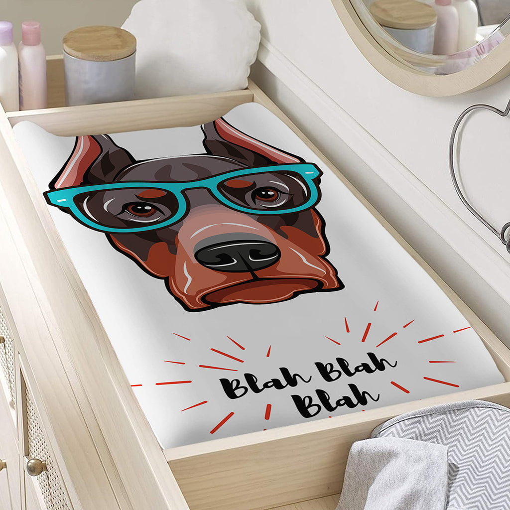 Dobermann With Glasses Print Changing Pad Cover