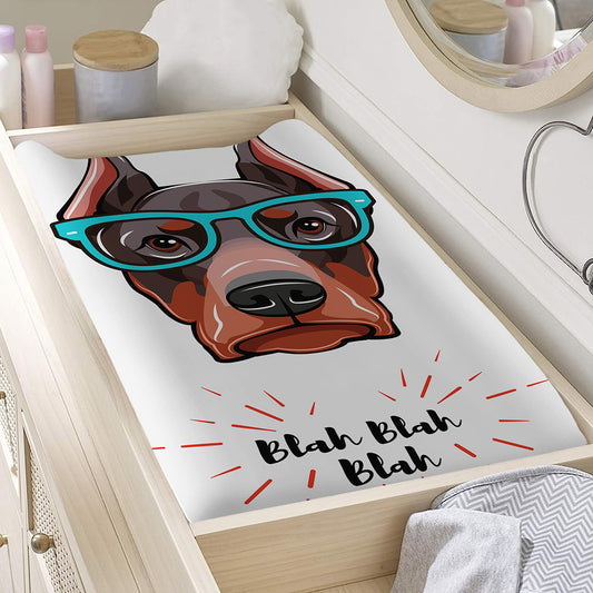 Dobermann With Glasses Print Changing Pad Cover