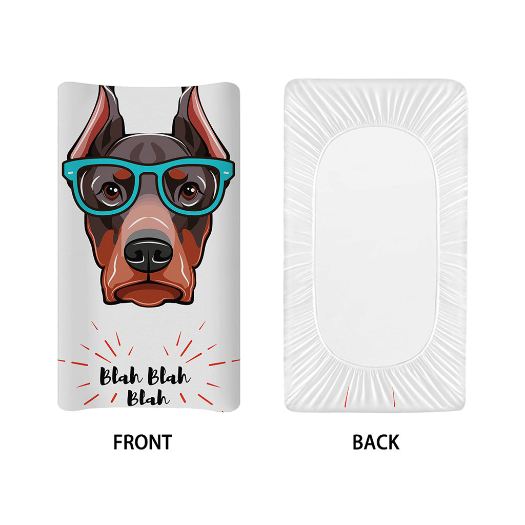 Dobermann With Glasses Print Changing Pad Cover
