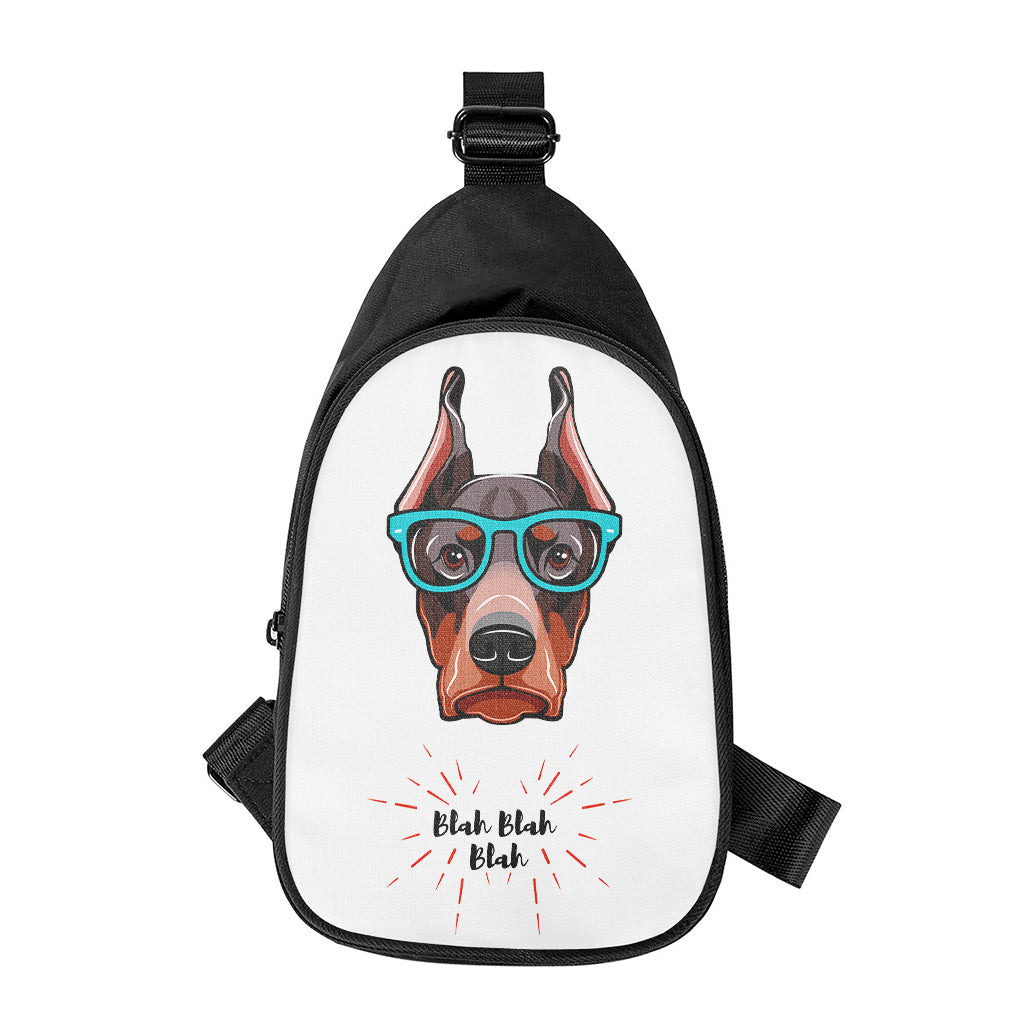 Dobermann With Glasses Print Chest Bag