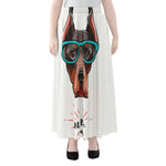 Dobermann With Glasses Print Chiffon Maxi Skirt