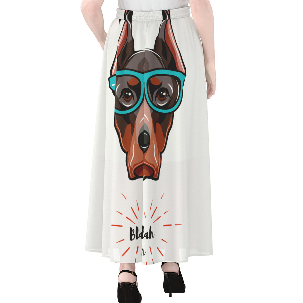 Dobermann With Glasses Print Chiffon Maxi Skirt