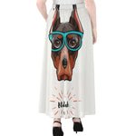 Dobermann With Glasses Print Chiffon Maxi Skirt