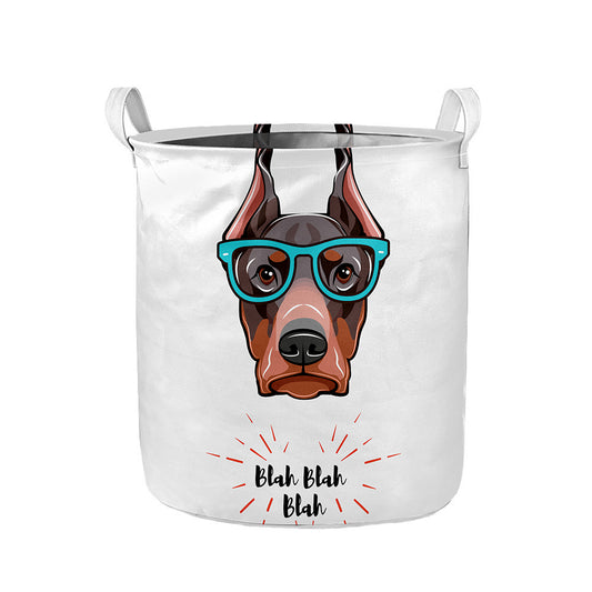 Dobermann With Glasses Print Collapsible Laundry Basket