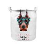Dobermann With Glasses Print Collapsible Laundry Basket