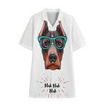 Dobermann With Glasses Print Cotton Hawaiian Shirt