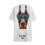 Dobermann With Glasses Print Cotton Hawaiian Shirt