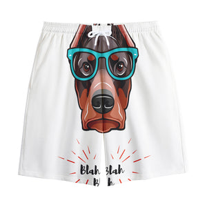 Dobermann With Glasses Print Cotton Shorts