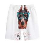 Dobermann With Glasses Print Cotton Shorts