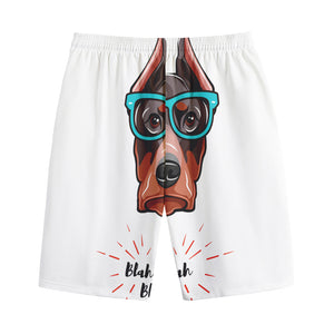 Dobermann With Glasses Print Cotton Shorts