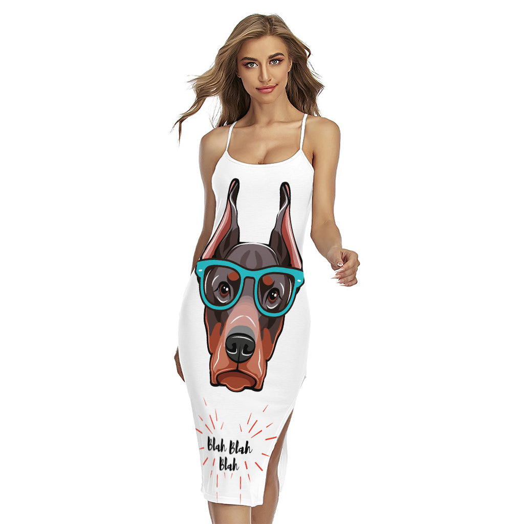 Dobermann With Glasses Print Cross Back Cami Dress