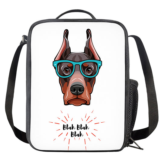 Dobermann With Glasses Print Crossbody Lunch Bag
