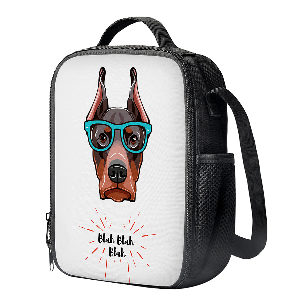 Dobermann With Glasses Print Crossbody Lunch Bag