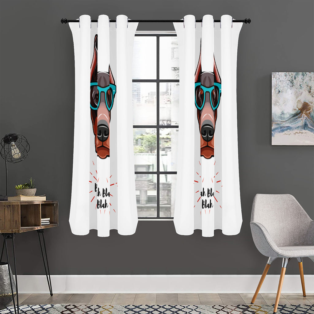 Dobermann With Glasses Print Curtain