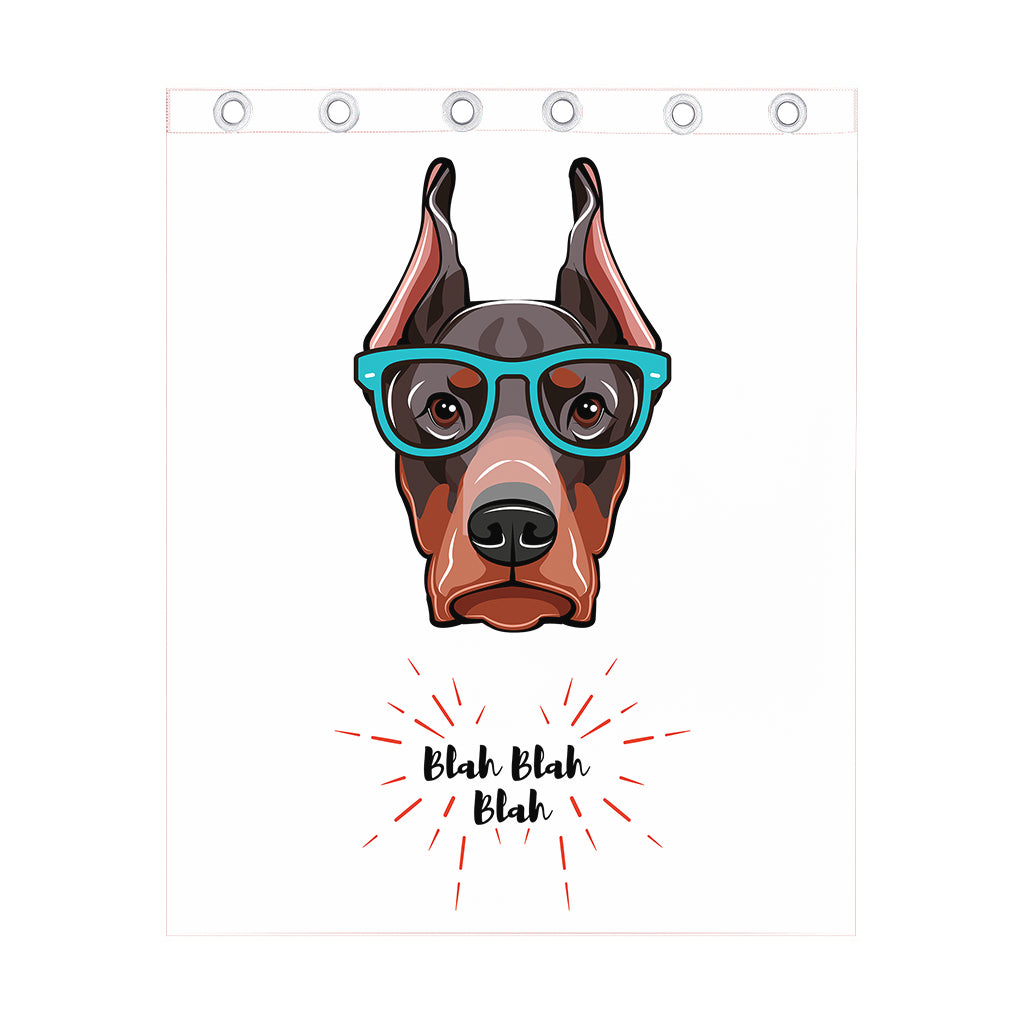 Dobermann With Glasses Print Curtain