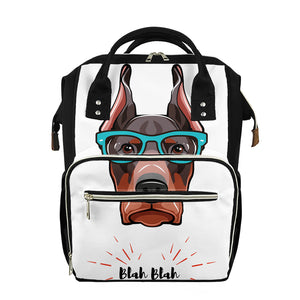 Dobermann With Glasses Print Diaper Bag