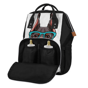 Dobermann With Glasses Print Diaper Bag