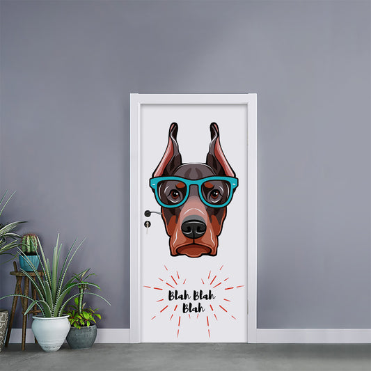 Dobermann With Glasses Print Door Sticker