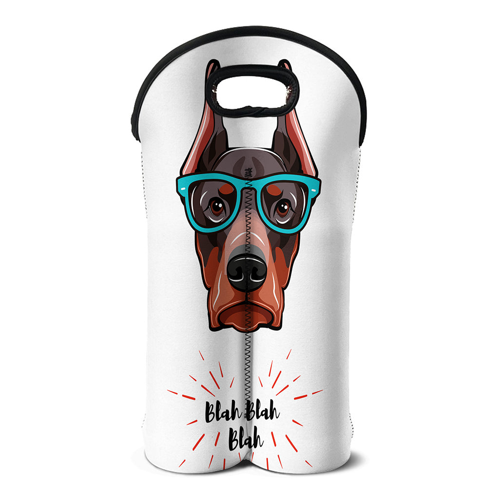 Dobermann With Glasses Print Double Neoprene Wine Tote