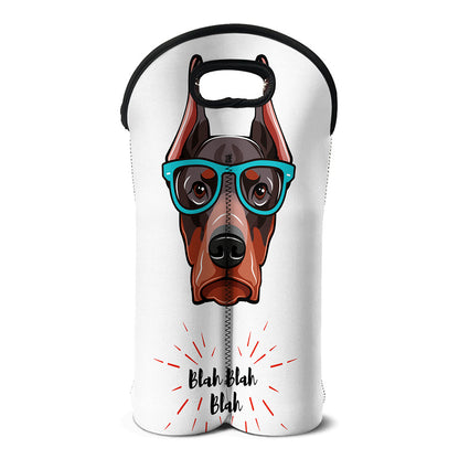 Dobermann With Glasses Print Double Neoprene Wine Tote
