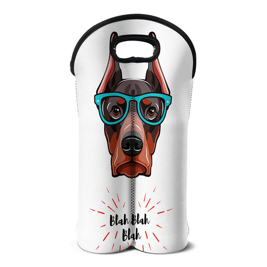 Dobermann With Glasses Print Double Neoprene Wine Tote