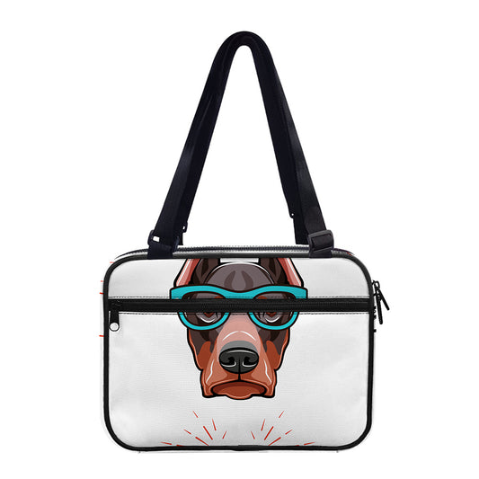 Dobermann With Glasses Print Double Strap Bible Bag
