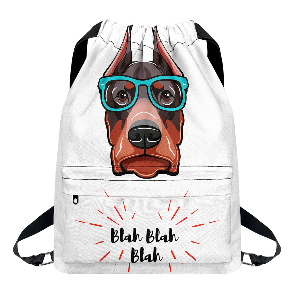 Dobermann With Glasses Print Drawstring Backpack