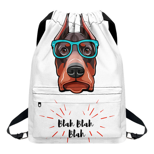 Dobermann With Glasses Print Drawstring Backpack