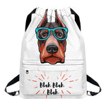 Dobermann With Glasses Print Drawstring Backpack