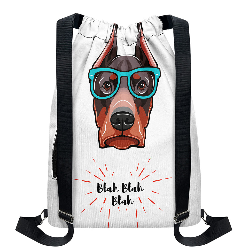 Dobermann With Glasses Print Drawstring Backpack