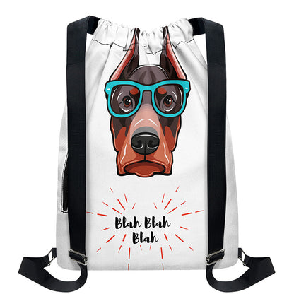 Dobermann With Glasses Print Drawstring Backpack