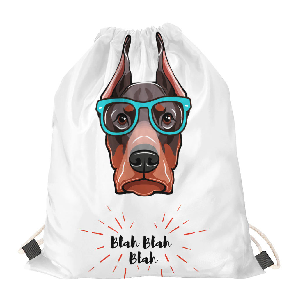 Dobermann With Glasses Print Drawstring Bag