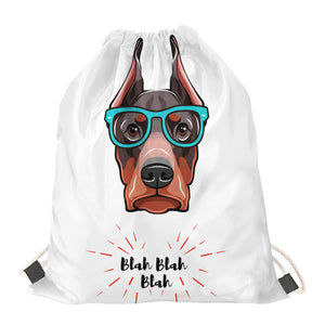 Dobermann With Glasses Print Drawstring Bag