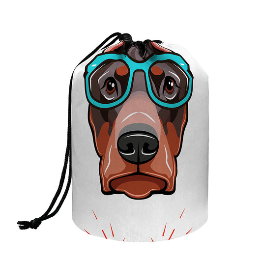 Dobermann With Glasses Print Drawstring Makeup Bag