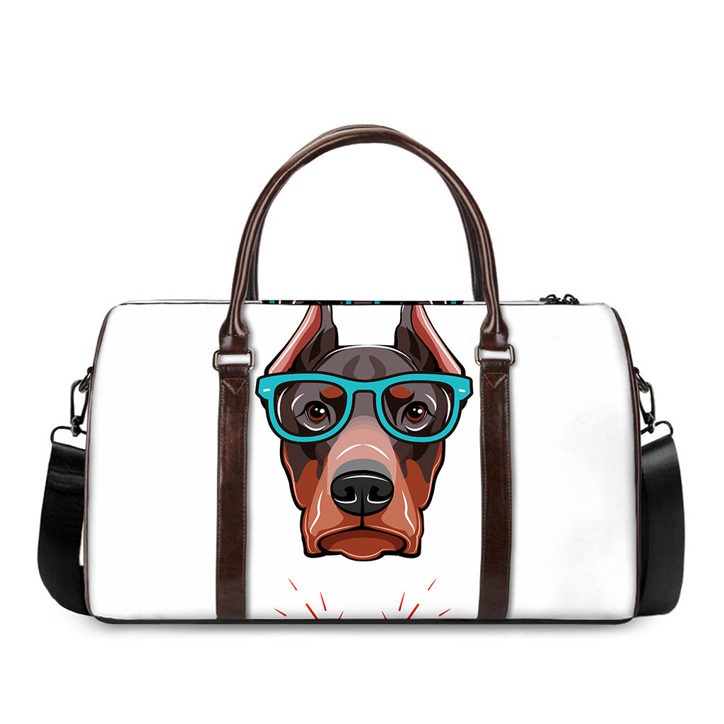 Dobermann With Glasses Print Duffle Bag