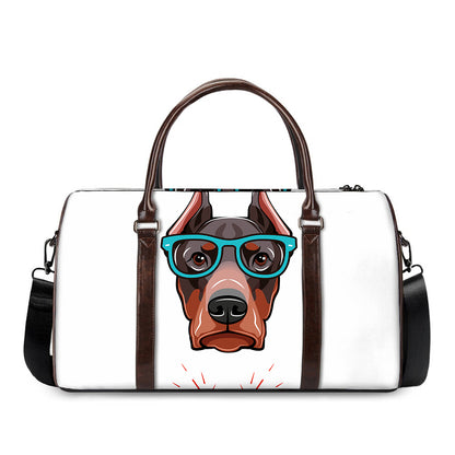 Dobermann With Glasses Print Duffle Bag