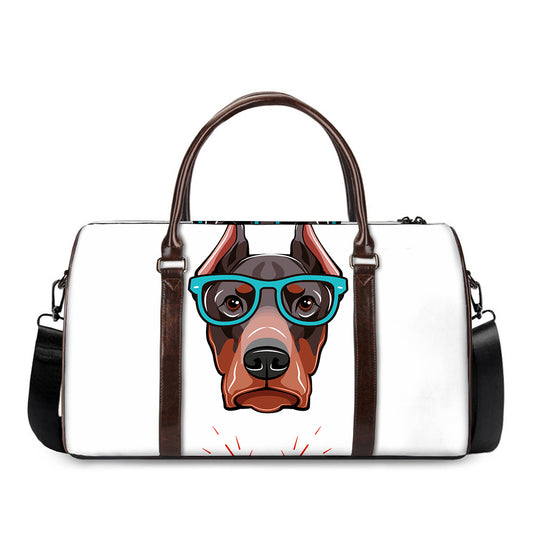 Dobermann With Glasses Print Duffle Bag