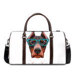 Dobermann With Glasses Print Duffle Bag