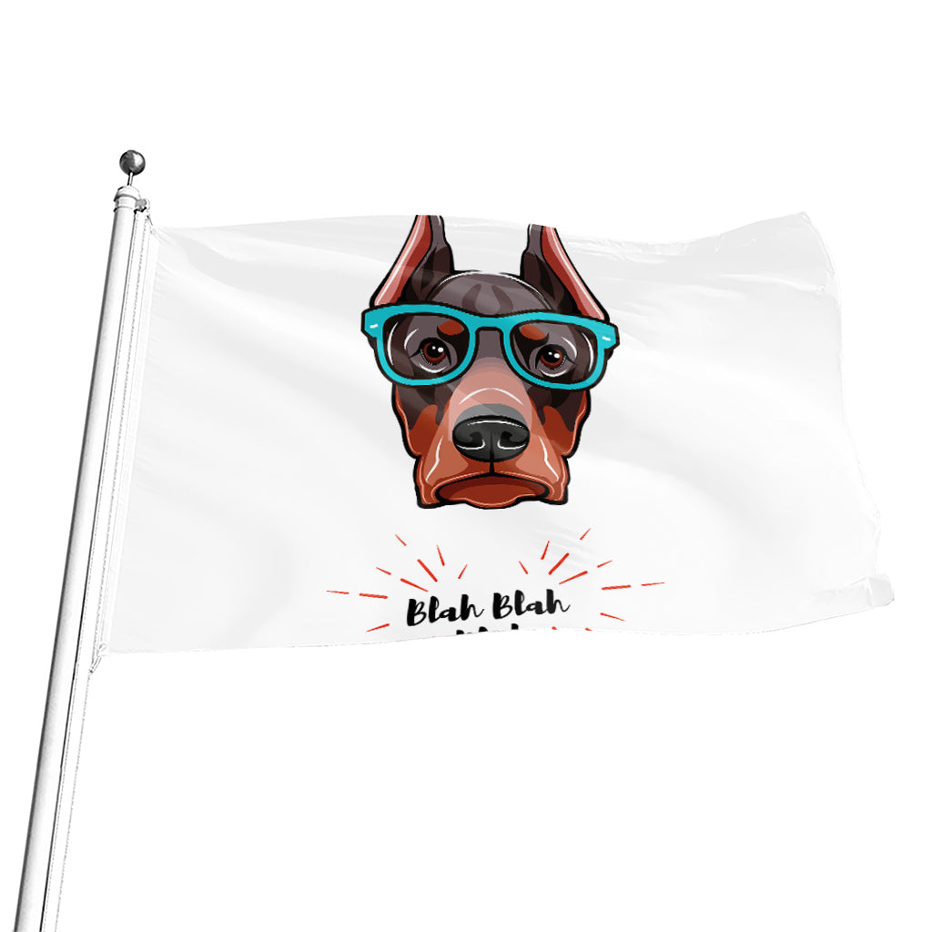 Dobermann With Glasses Print Flag