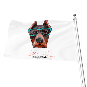 Dobermann With Glasses Print Flag