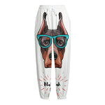 Dobermann With Glasses Print Fleece Lined Knit Pants