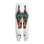 Dobermann With Glasses Print Fleece Lined Knit Pants