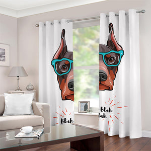 Dobermann With Glasses Print Grommet Curtains