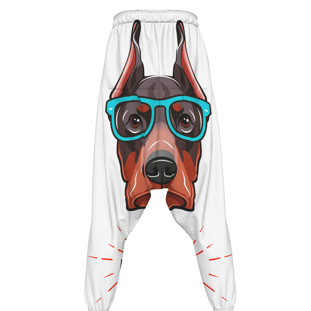 Dobermann With Glasses Print Hammer Pants