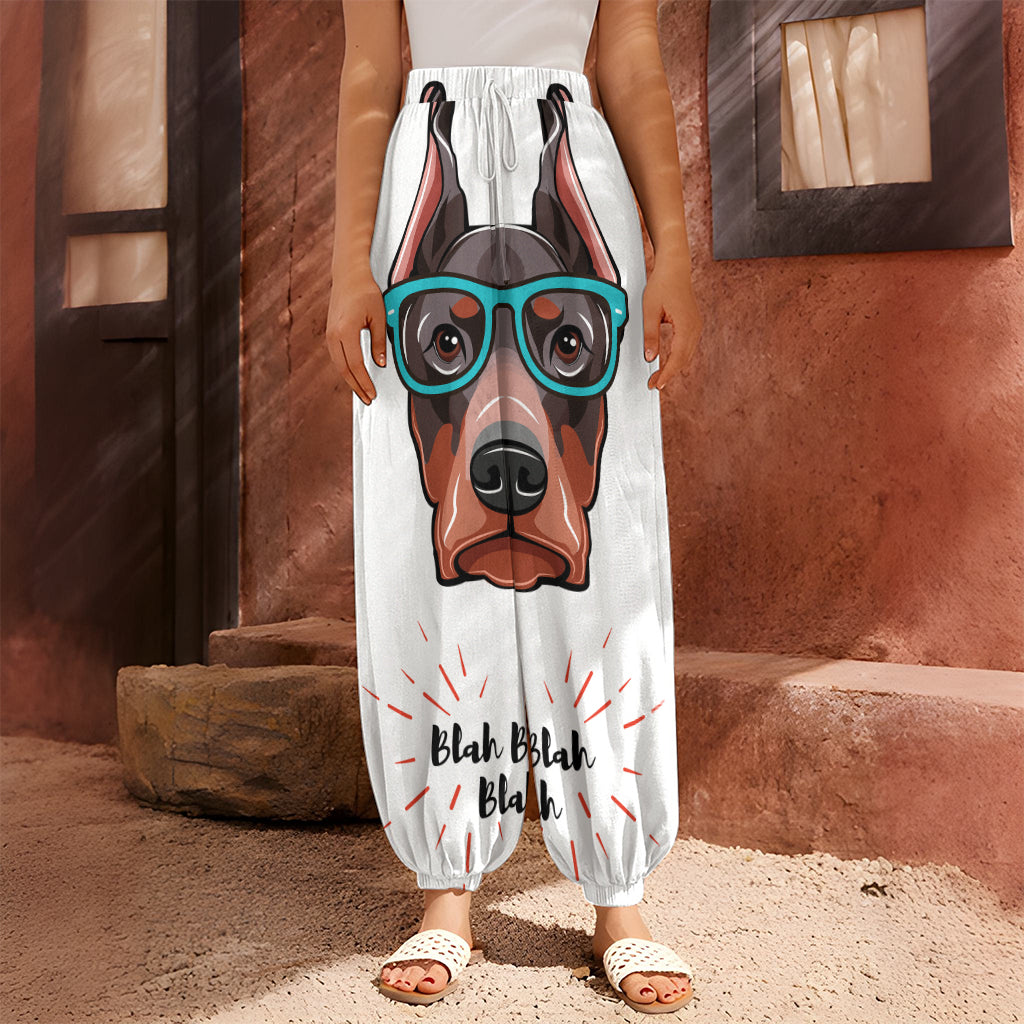 Dobermann With Glasses Print Harem Pants