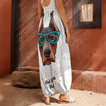 Dobermann With Glasses Print Harem Pants