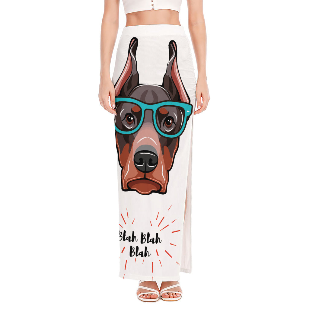 Dobermann With Glasses Print High Slit Maxi Skirt